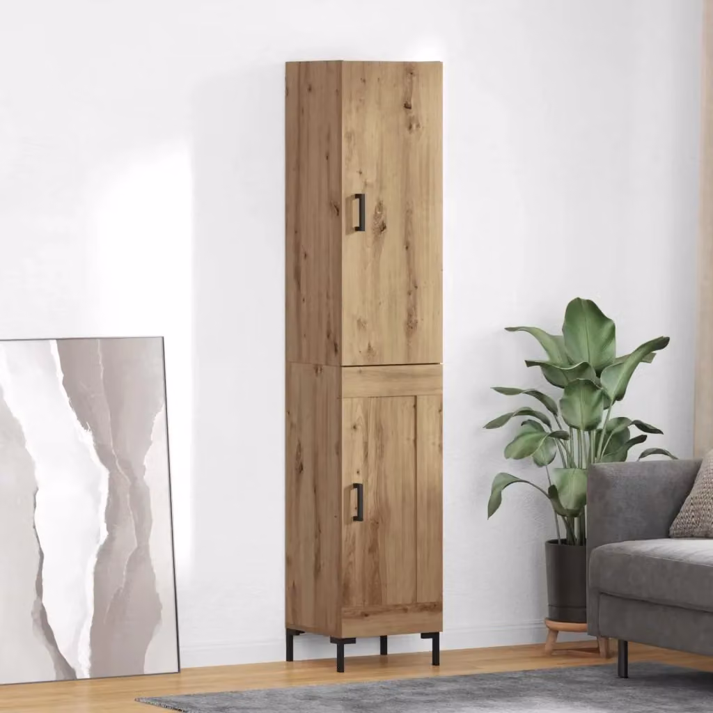 Credenza moderna in rovere artigianale per sala da pranzo e soggiorno, colore marrone, L: 69,5 cm, P: 34 cm, H: 180 cm – 2