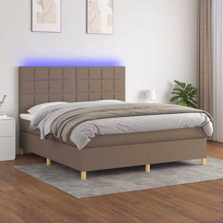 Letto a Molle con Materasso e Illuminazione LED vidaXL, Colore Tortora, L/P/H: 180 x 200 x 118 cm