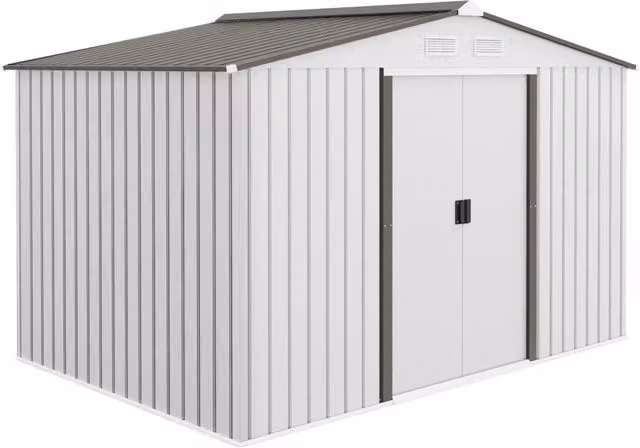 Casetta da Giardino in Acciaio con Porte Scorrevoli ¨C zephmum ¨C Argento 277x195x192 cm