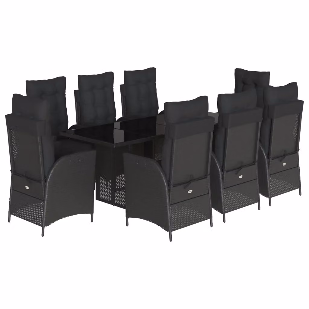 Set da pranzo da giardino vidaXL in polyrattan nero con cuscini e piano in vetro per 9 persone – 2