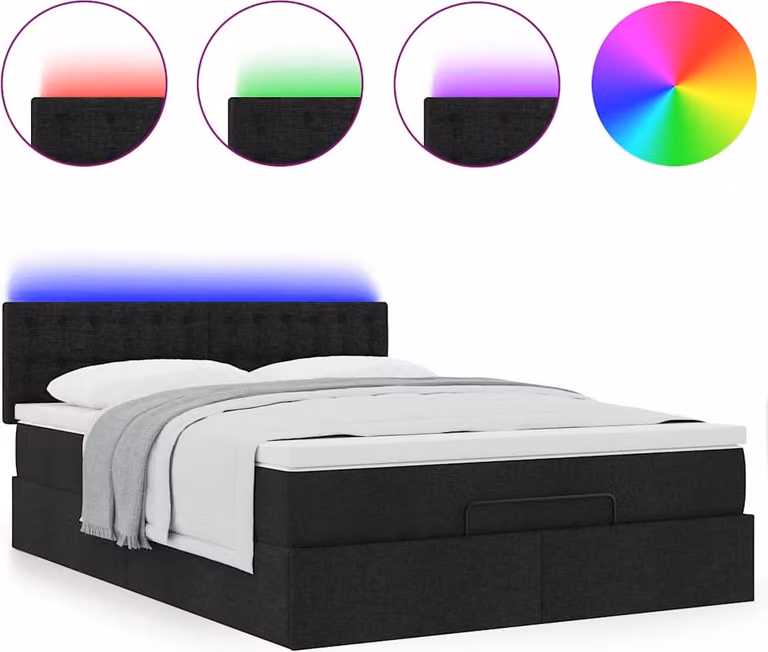 Pouf Letto con Materasso e LED Nero 140x190 cm