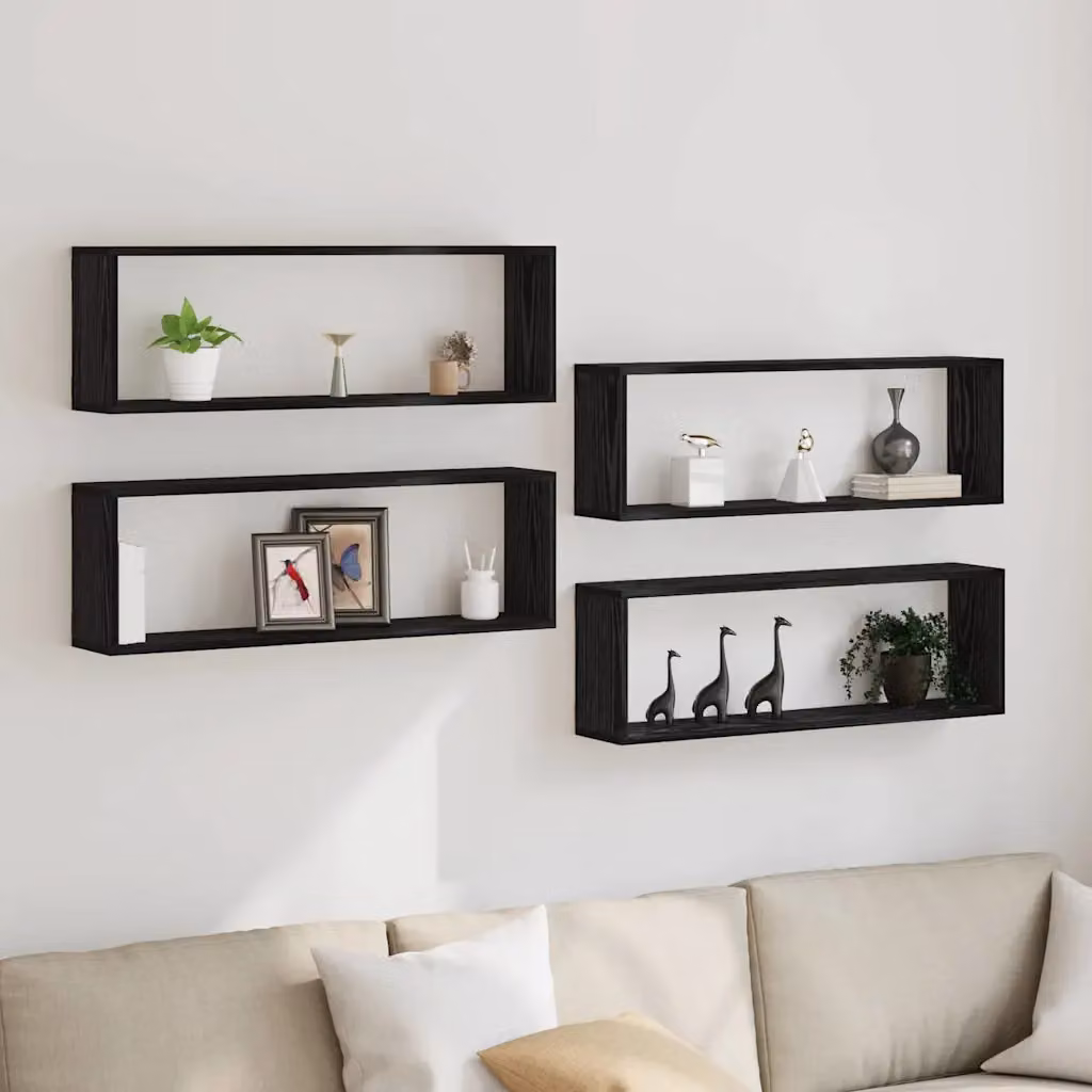 Set di 4 scaffali da parete vidaXL moderni in nero, L 80 cm x P 26 cm x H 15 cm