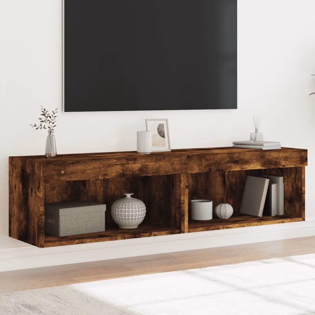 Set di 2 Mobili Porta TV vidaXL con Luci LED Integrate, Design Moderno in Rovere Fumo, L/P/H: 60 x 30 x 30 cm