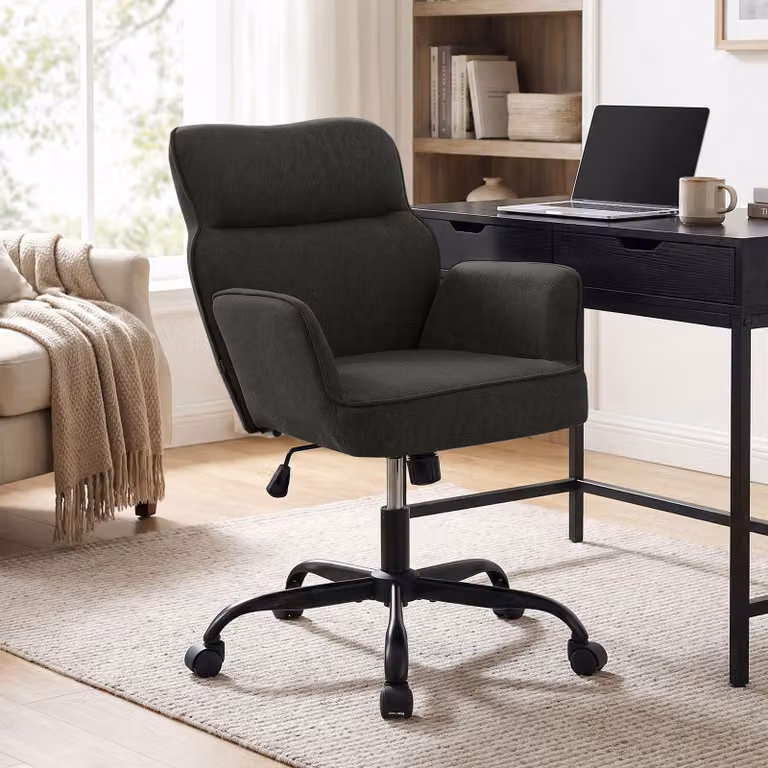 Sedia da ufficio CLP Amado, rivestita in tessuto, regolabile in altezza, girevole a 360°, con schienale fino a 135 kg | Colore: grigio scuro