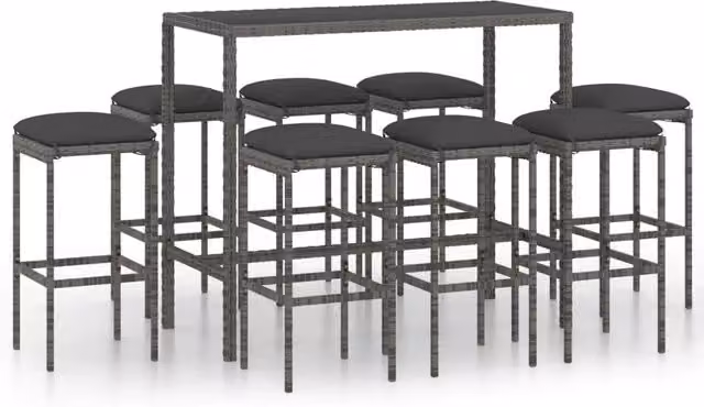 Set da bar da giardino Outsunny in resina intrecciata grigia con 9 pezzi e cuscini