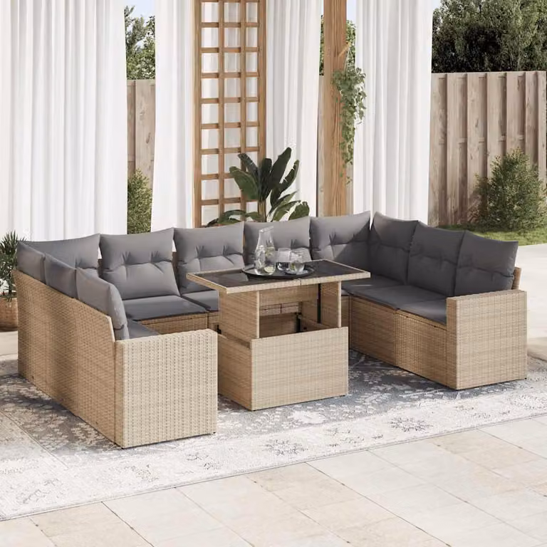 Maison Exclusive - Set Divano da Giardino 10 pz con Cuscini Beige in Polyrattan