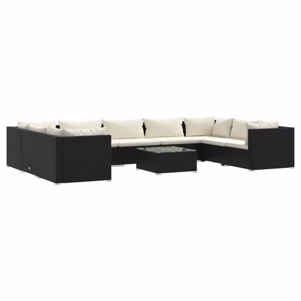 Set Divani da Giardino 10 pz con Cuscini in Polyrattan Nero
