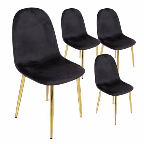 MA MAISON Set 4 Sedie in Velluto Imbottite - Tessuto Tecnico, Colori Vari, Gambe in Metallo Dorato, Seduta Morbida, Stile Elegante e Moderno, Portata Massima di 130kg - 52 x 44 x 88 cm (Nero)