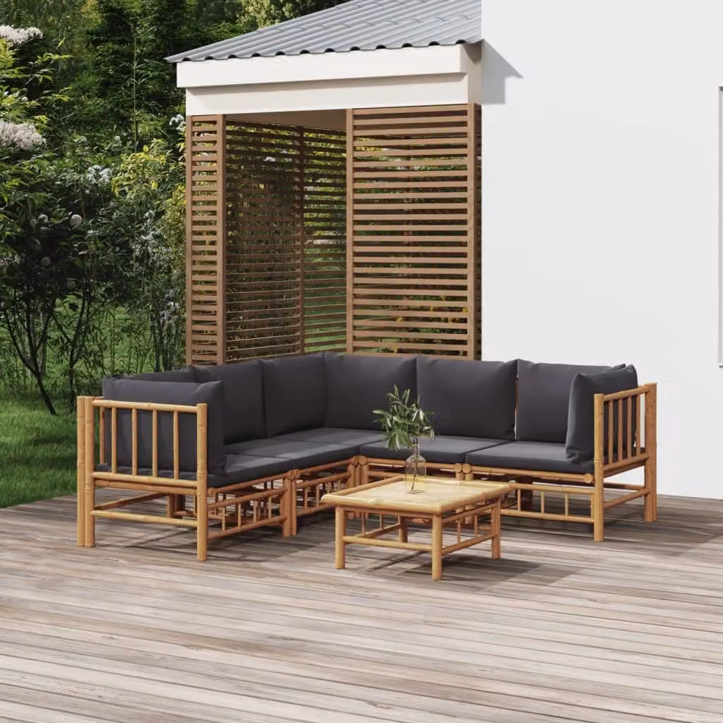 Maison Exclusive - Set da giardino da 6 pezzi con cuscini in bambù grigio scuro