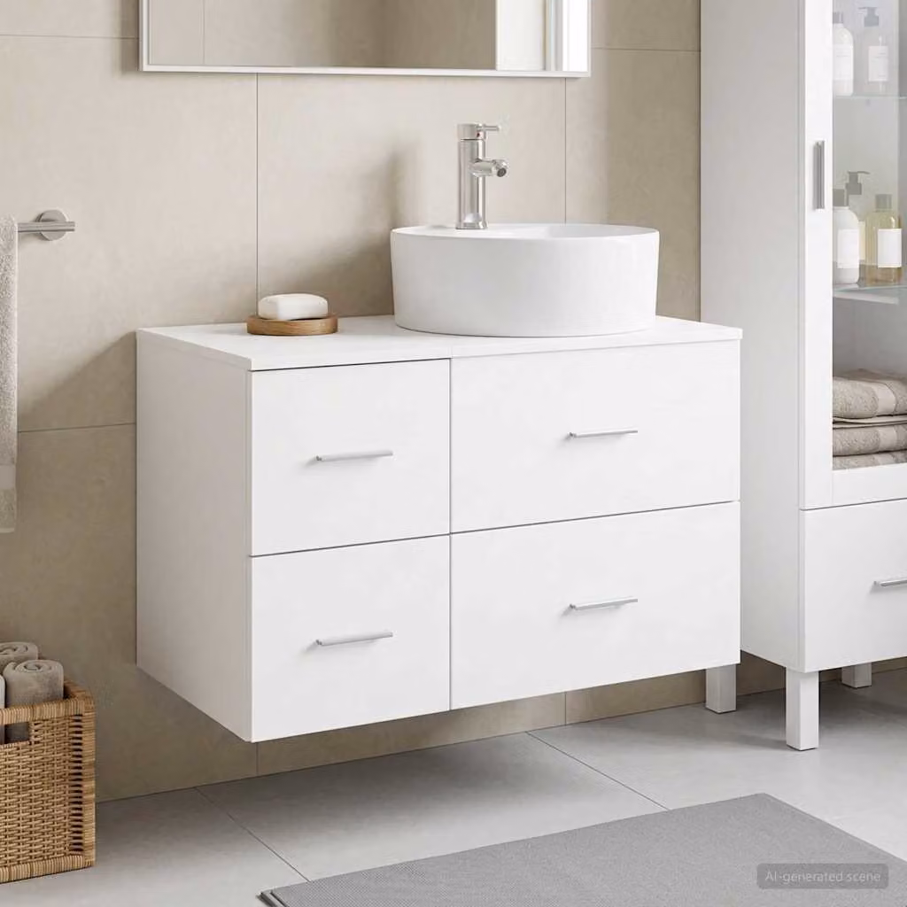 Set di mobili da bagno moderni vidaXL composto da mobile lavabo e pensile a parete in MDF bianco e argento L/P/H: 82,0 x 37,3 x 49,5 cm