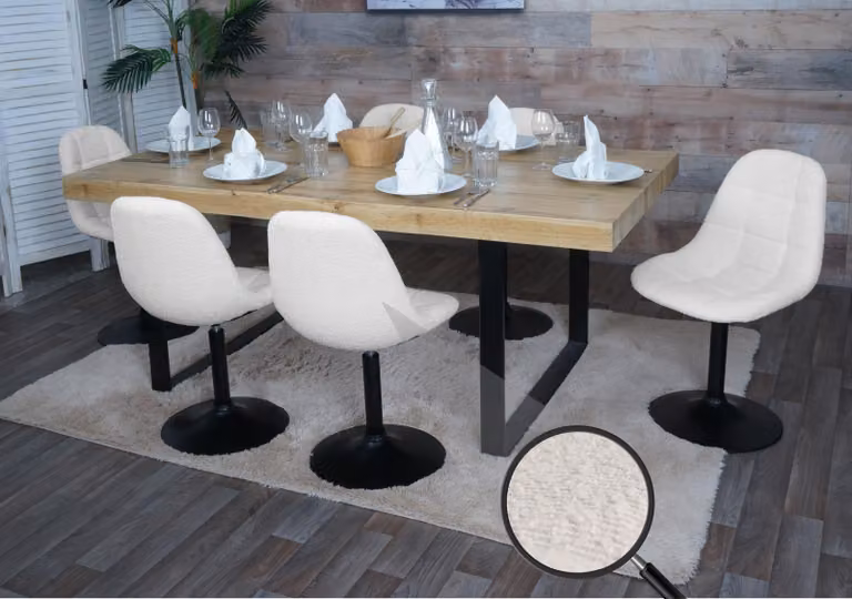 set di 6 sedie da pranzo HWC-A60, sedia da cucina girevole, acciaio Tessuto /tessuto bouclé (450g/m²) ~ beige