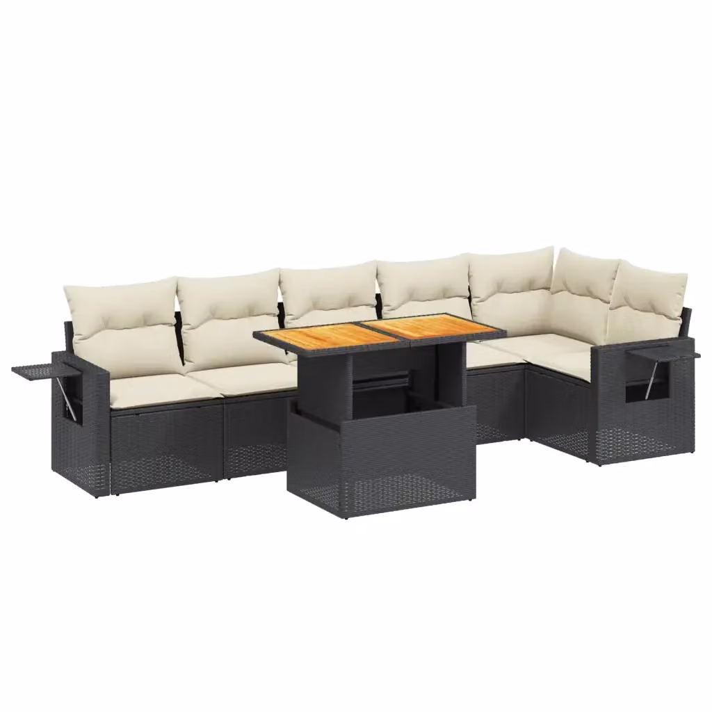 Set di divani da giardino vidaXL a forma di L in polyrattan nero con 7 pezzi e cuscini inclusi – 2