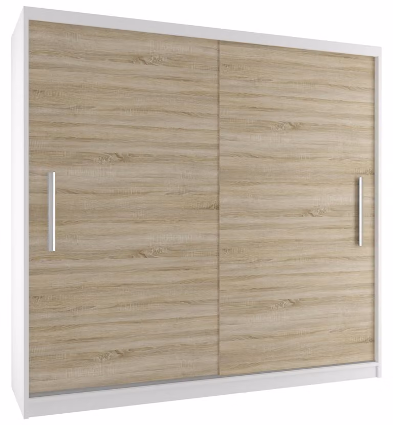 BELINI Verona, armadio scorrevole da 200 cm, bianco/effetto legno sonoma opaco - armadio per l'ingresso con asta appendiabiti, ideale per la camera da letto