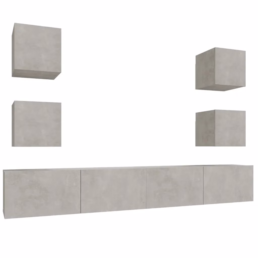 Set di mobili porta TV da soggiorno vidaXL in legno e MDF, 6 pezzi, grigio opaco, modello a parete – 2