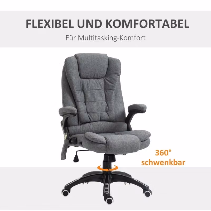 Sedia da ufficio ergonomica REDOM con poggiatesta e rotazione a 360 gradi, Grigio, L: 68 cm, P: 72 cm, H: 110-120 cm – 2