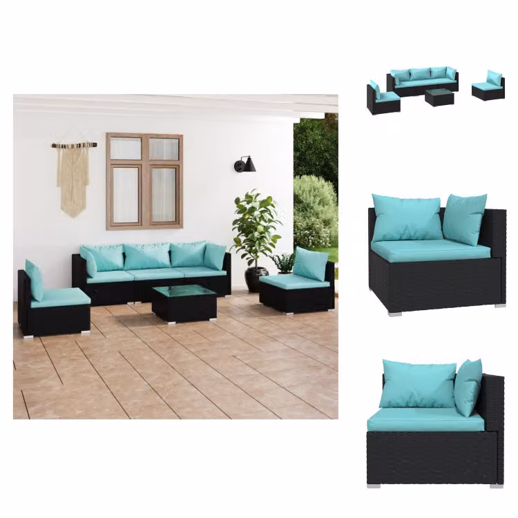 vidaXL Set di 6 pezzi da giardino con cuscini in poly rattan nero - Set di mobili da giardino