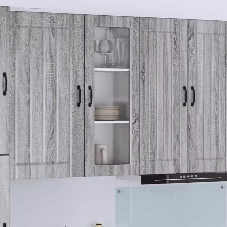 Mobile da parete LUCCA vidaXL in legno e vetro, Grigio Sonoma, L: 40 cm, P: 31 cm, H: 100 cm