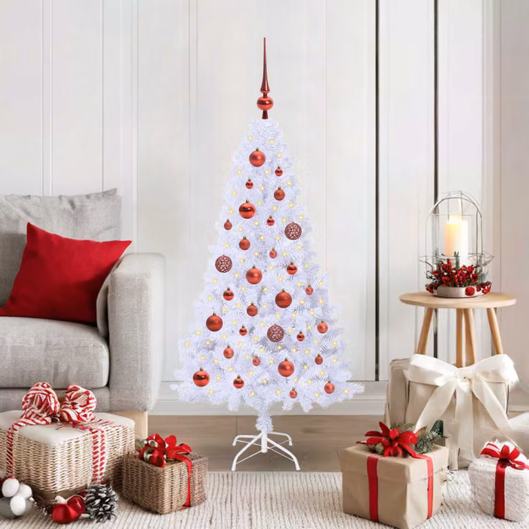 Albero di Natale artificiale moderno vidaXL bianco con LED in PVC e metallo