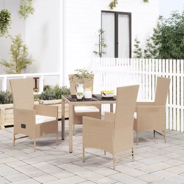 Set da Pranzo da Giardino 5 pz con Cuscini Beige in Polyrattan 3157568
