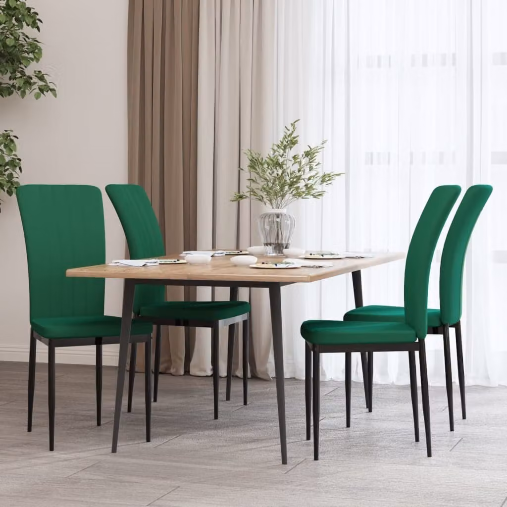 The Living Store Sedie da pranzo 4 pezzi. Velluto verde scuro