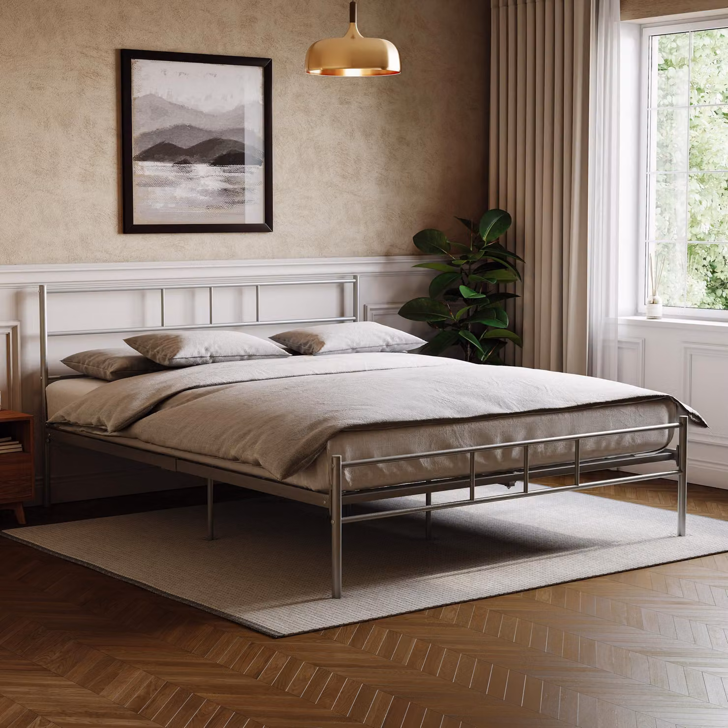Struttura del letto matrimoniale, dimensioni 208x157x77,5 cm, colore argento, metallo