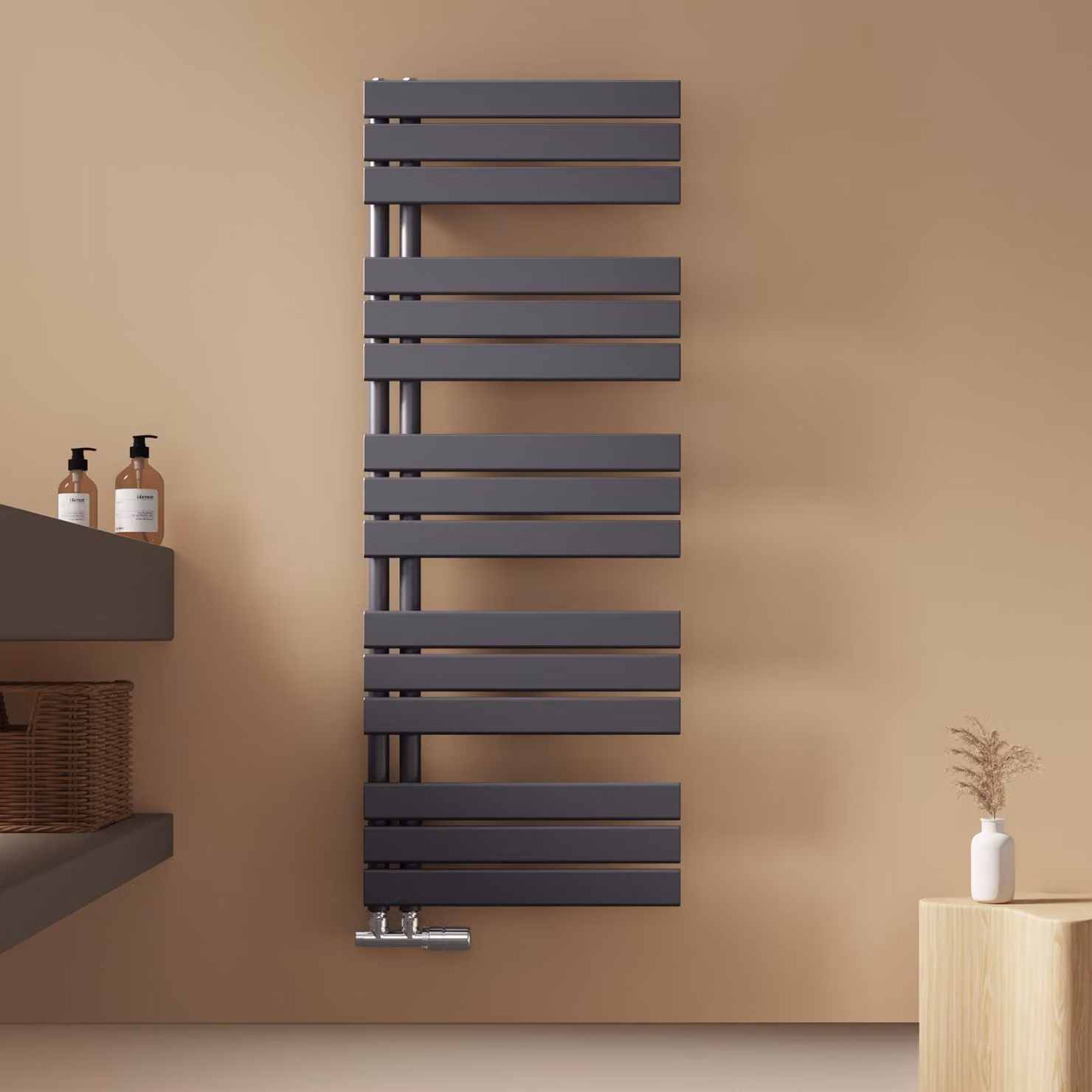Scaldasalviette EMKE Radiatore da bagno Radiatore a pannello Collegamento laterale Acqua calda a parete 1320 x 500 mm Antracite senza elemento riscaldante