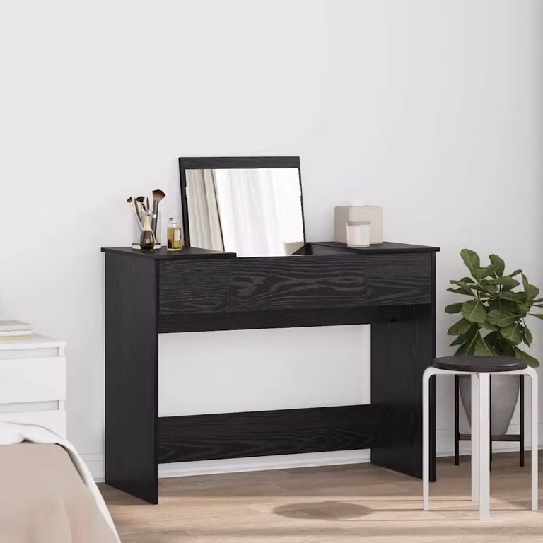 vidaXL Tavolo per Cosmetici con Cassetto in Rovere Nero e Marrone, L 100 x P 45 x H 76 cm