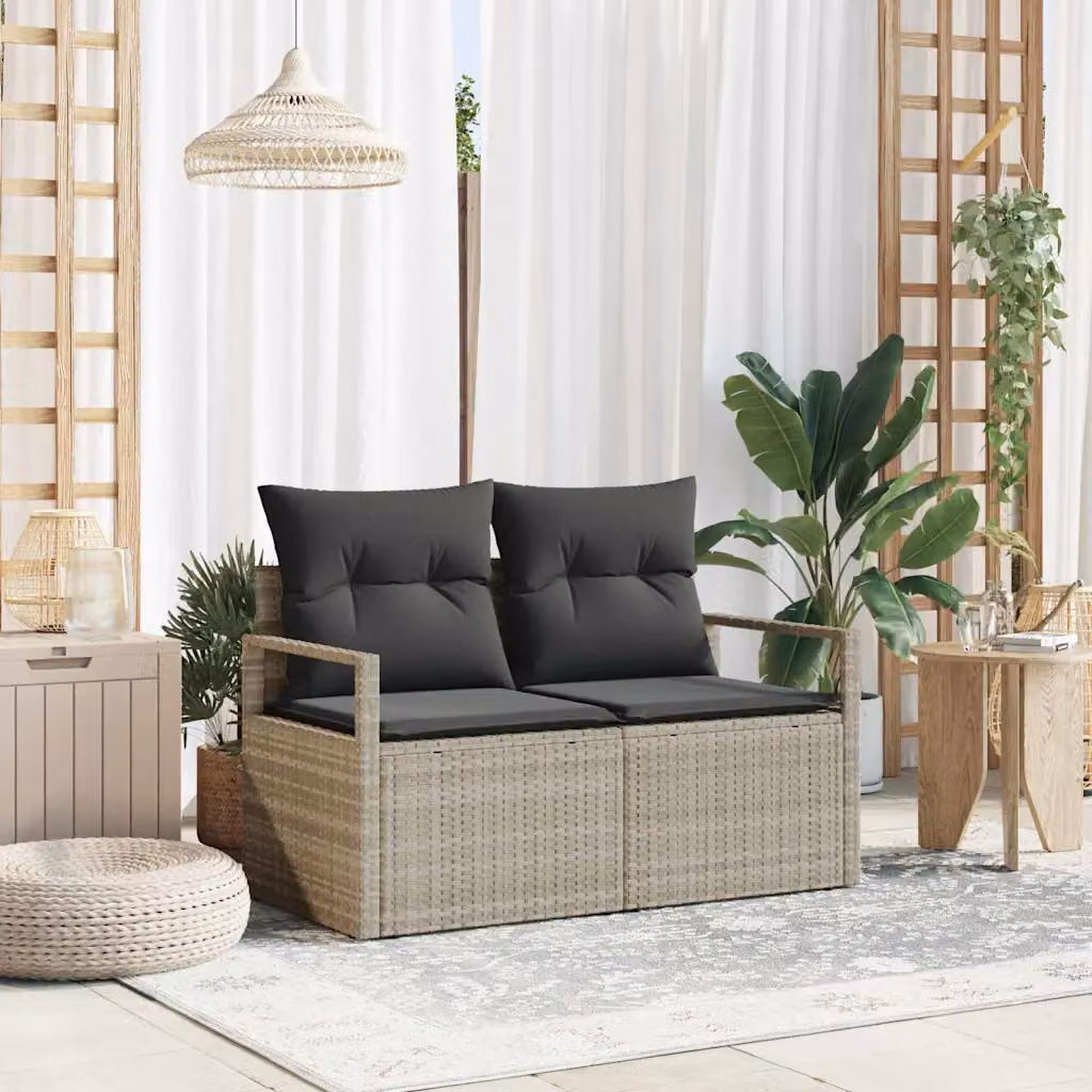 Divano da giardino moderno vidaXL in polyrattan grigio con cuscini L: 120 cm, P: 62 cm, H: 69 cm