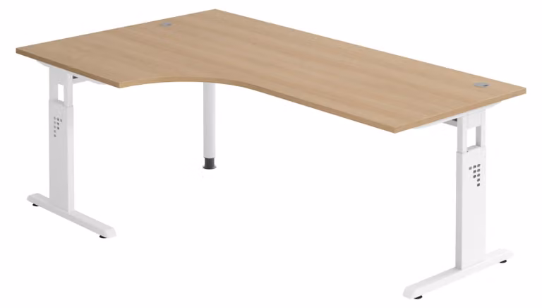 bümö Scrivania Serie-O - Dimensioni: scrivania angolare 200 x 120 cm, struttura: bianco, decorazione: rovere