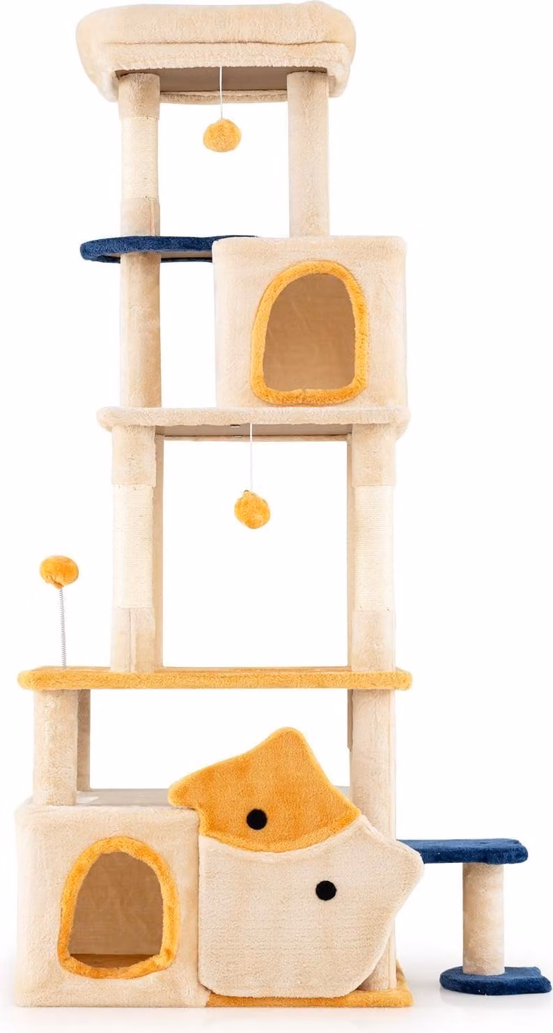 Grande tiragraffi con motivo a pesce, pali in sisal, beige