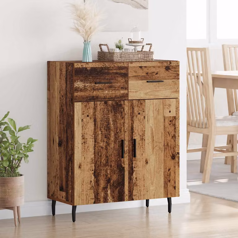 Credenza moderna vidaXL in legno ingegnerizzato e metallo, colore marrone, L: 69,5 cm, P: 34 cm, H: 90 cm