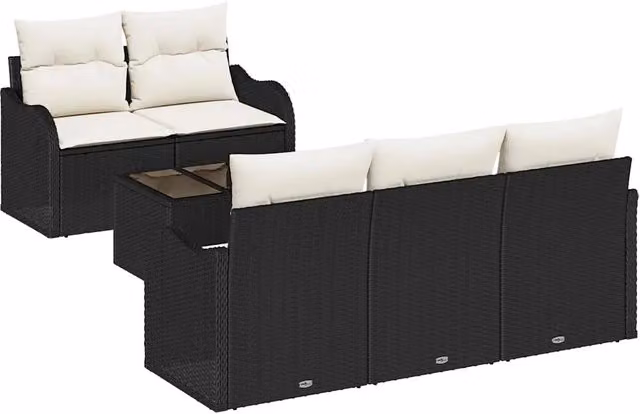 Set Divano da Giardino vidaXL a 6 Pezzi con Tavolino, Design a U, Colore Nero e Beige – 2