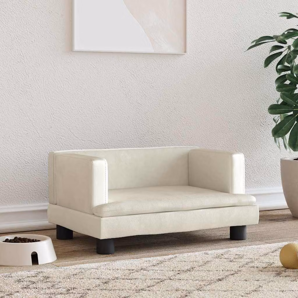 vidaXL Lettino per Cani in Velluto Beige con Struttura in Legno L: 60 cm, P: 40 cm, H: 30 cm