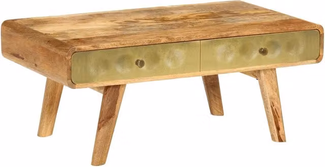 Tavolino da salotto rettangolare vidaXL in legno di mango marrone e oro L 90 cm, P 50 cm, H 40 cm