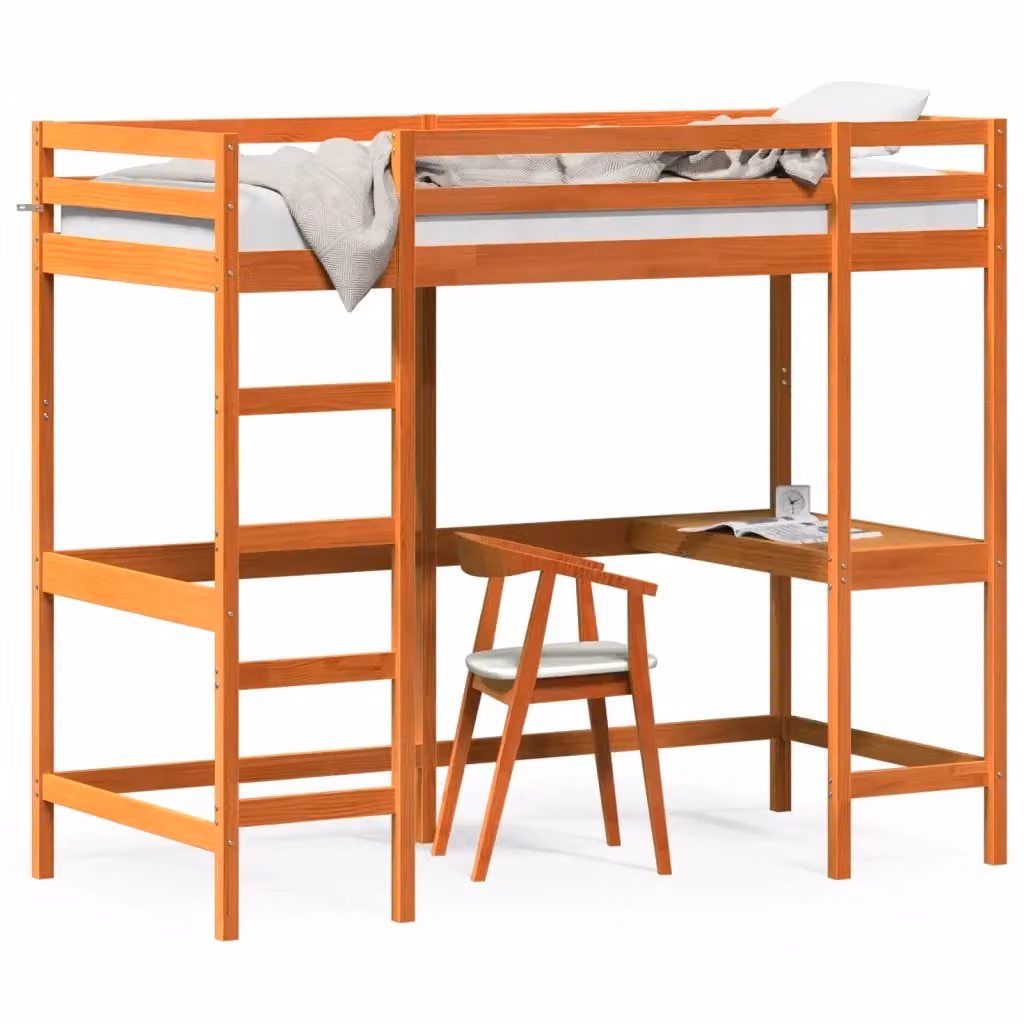 Letto Soppalco con Scrivania vidaXL in Legno di Pino Marrone Cera L/P/H: 205.5 x 90 x 175 cm – 2