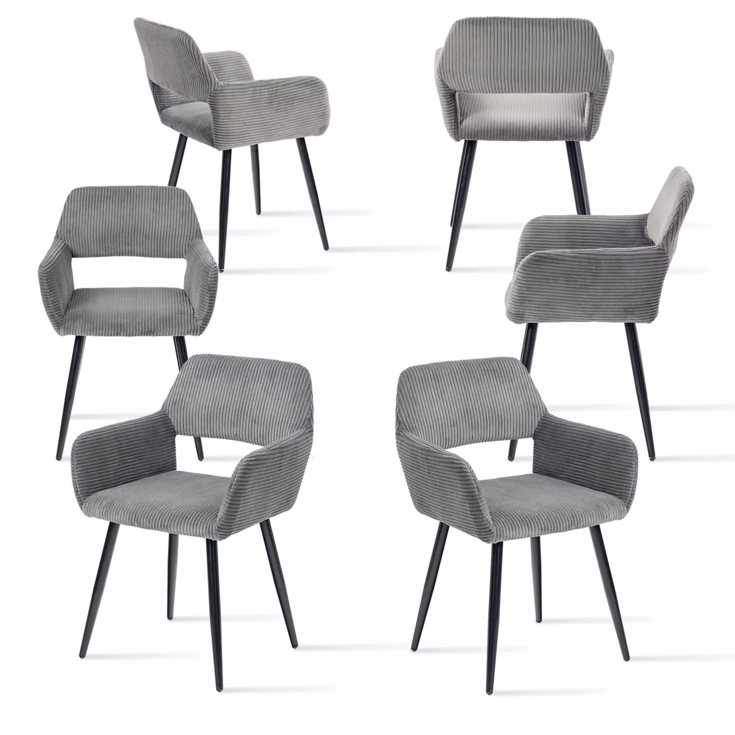 Meubles Cosy Set da 6 poltrone da sala da pranzo in stile scandinavo in velluto a coste grigio – CROMWELL