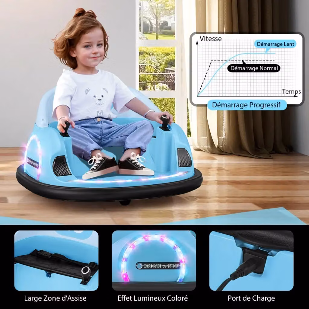 Autoscontro elettrico per bambini con telecomando, luci e musica, azzurro, L: 68 cm, P: 66 cm, H: 40 cm – 2