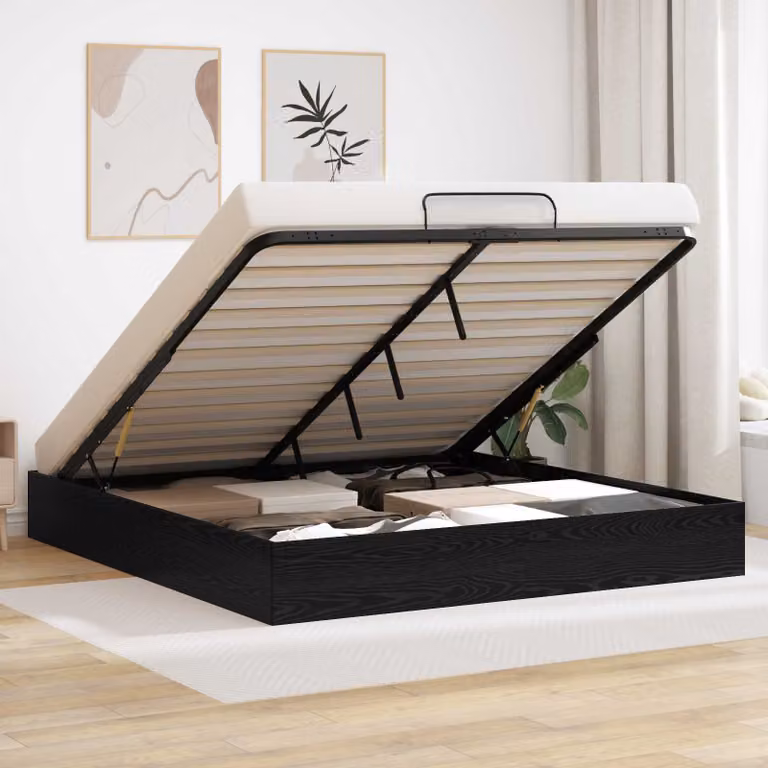 Letto ottomano moderno vidaXL in legno nero con base a sollevamento L: 160 cm, P: 200 cm, H: 25 cm