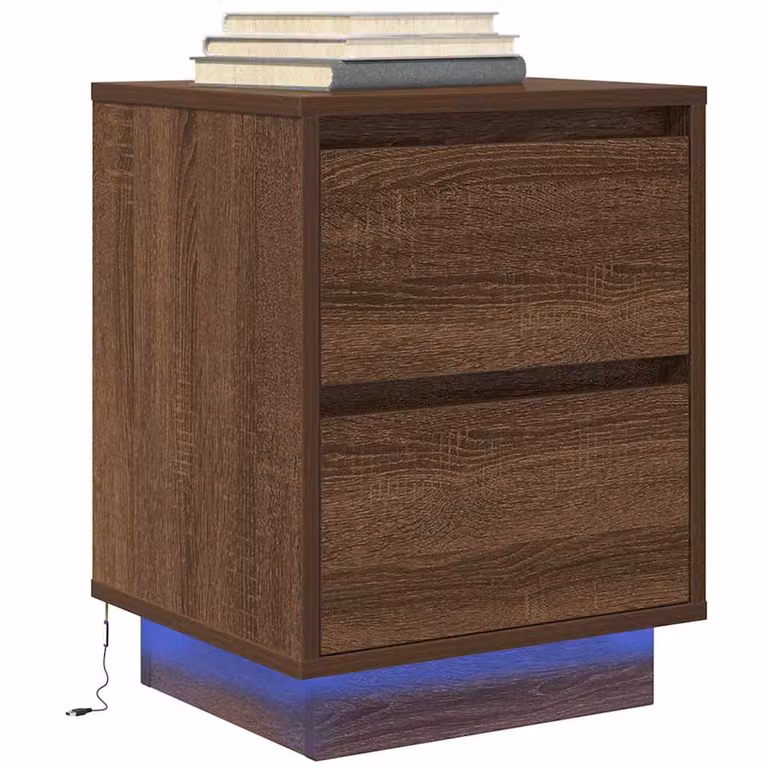 Comodino moderno vidaXL con luci LED, colore marrone e grigio, da appendere al muro, L 38 cm x P 34 cm x H 50 cm