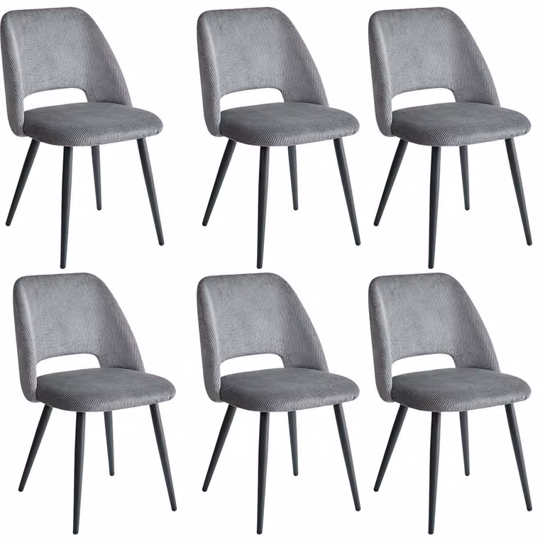 Sedie da pranzo in velluto - Set da 6 - Seduta imbottita - Schienale ergonomico - Senza braccioli - Design moderno - Grigio scuro