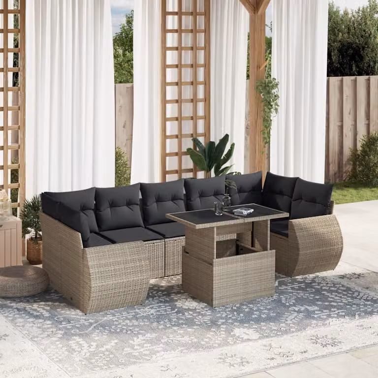 Maison Exclusive - Set Divano da Giardino 8pz con Cuscini Grigio Chiaro Polyrattan