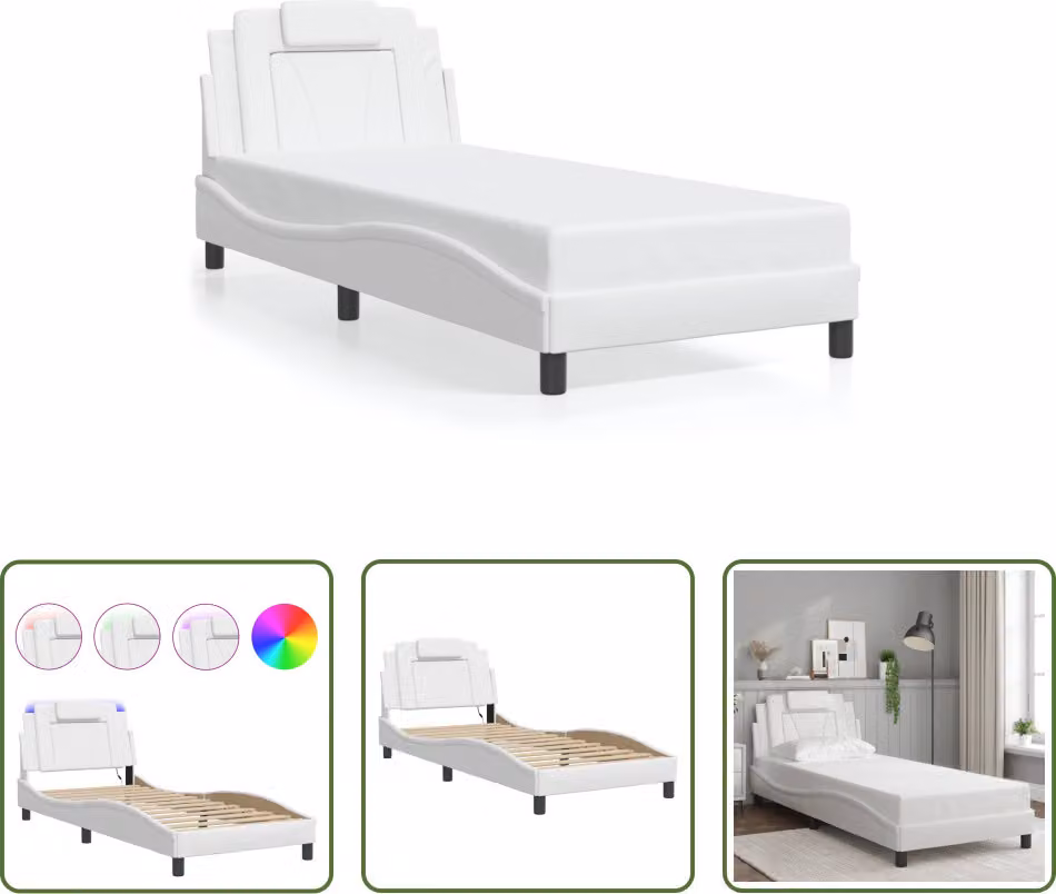The Living Store Struttura letto con LED bianco 90x190 cm in ecopelle