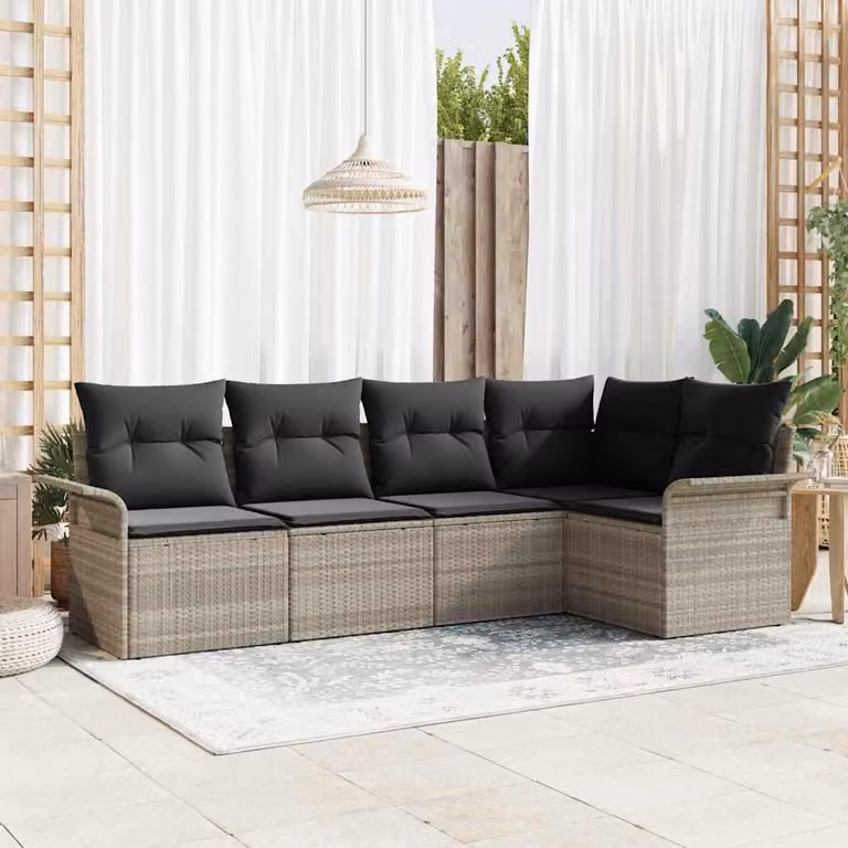 Maison Exclusive - Set Divano da Giardino 5 pcs Grigio chiaro polyrattan