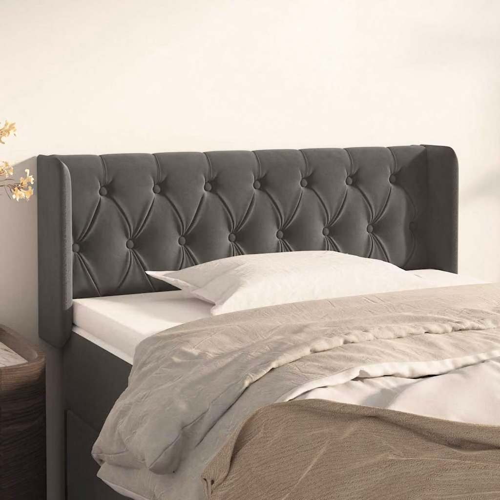 Testiera ad orecchio vidaXL in velluto grigio scuro L: 93 cm, P: 16 cm, H: 78-88 cm