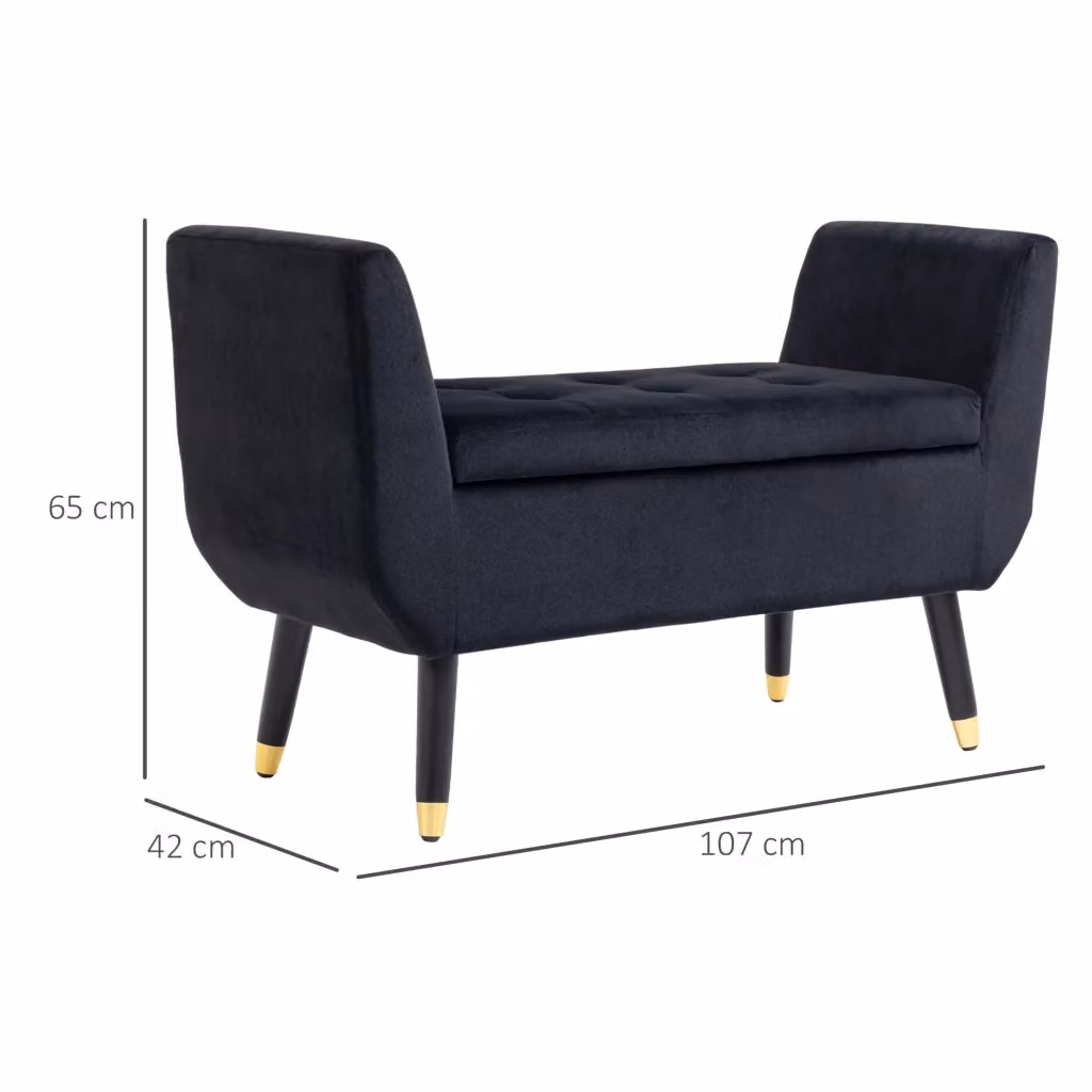 Panca con contenitore WISHDOR in poliestere effetto velluto nero L: 130 cm, P: 42 cm, H: 65 cm – 2