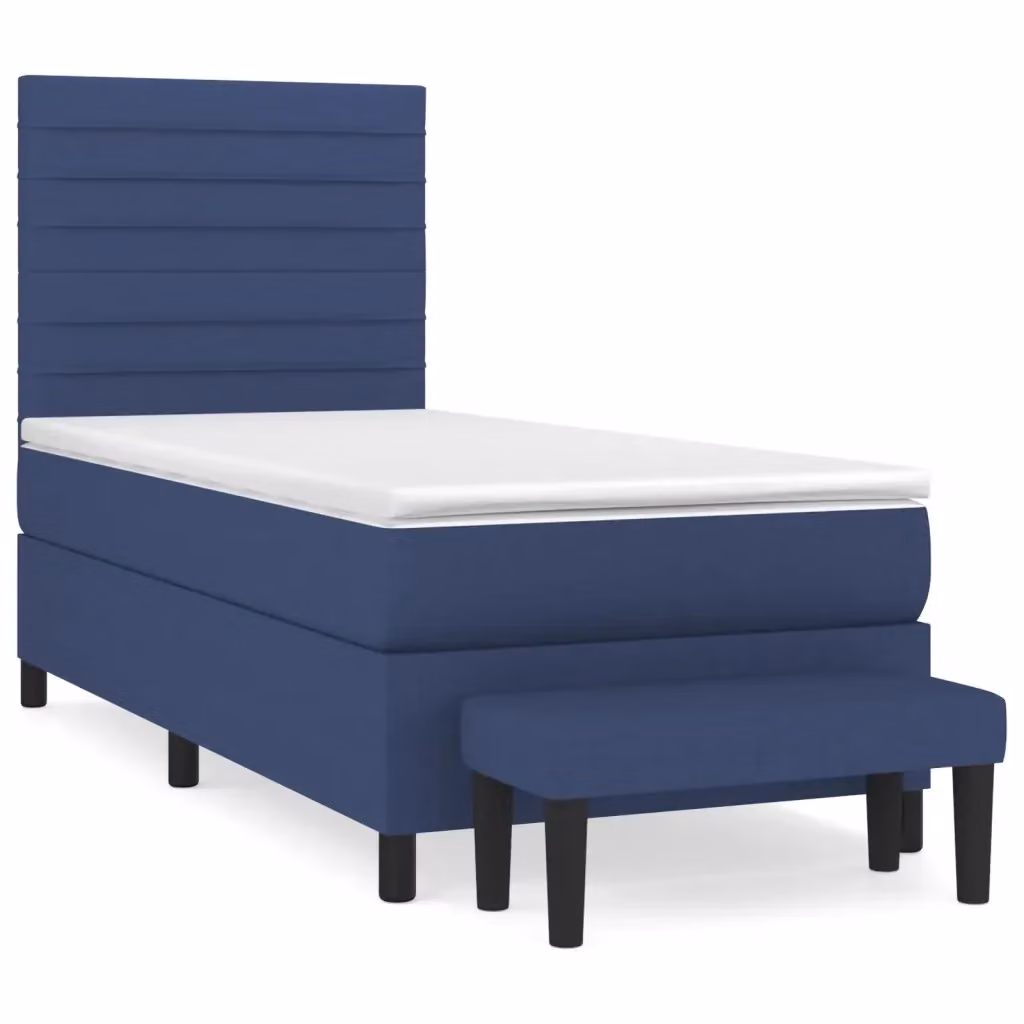 vidaXL Letto Ibrido con Giroletto a Molle e Materasso in Tessuto Blu e Bianco, L 80 cm x P 200 cm – 2