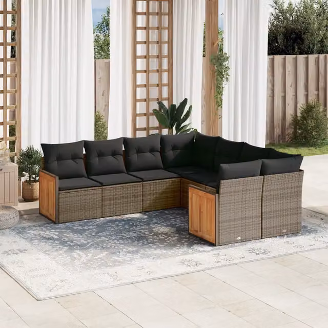 Set Divano da Giardino a L VIDAXL in Polyrattan Grigio con Cuscini, 8 Posti – 1