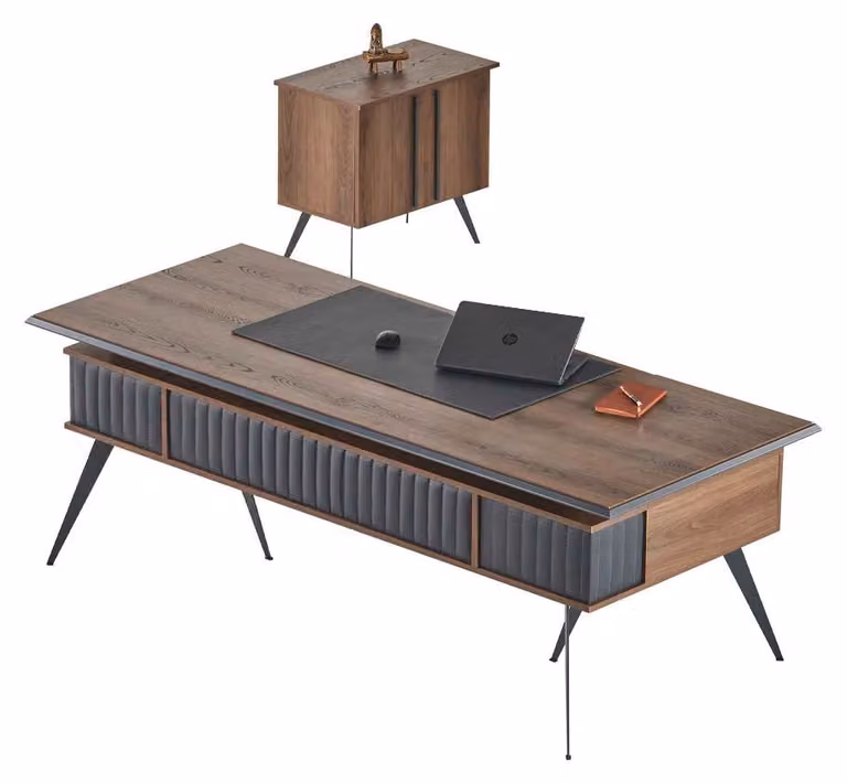 Arbeitszimmer-Set 2tlg Bürotisch Kommode Braun Grau Zweifarbig Modern