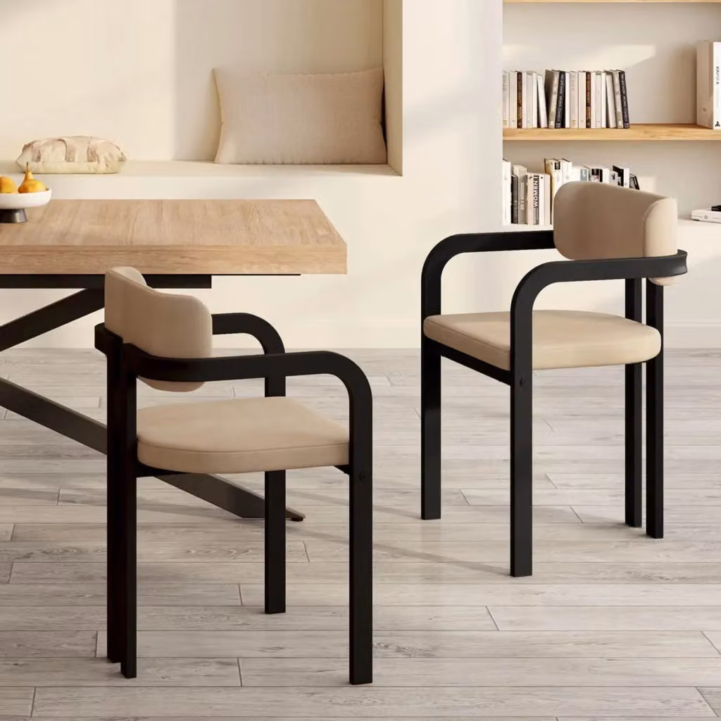 Set di 2 sedie da pranzo ESMA IDMarket in metallo nero e velluto color taupe con braccioli – 2