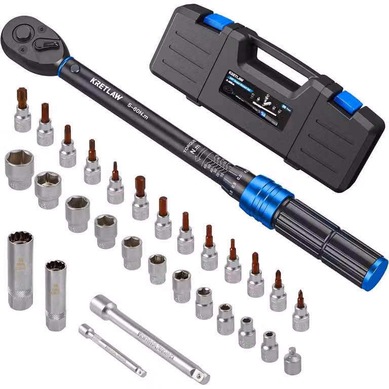Set di chiavi dinamometriche da 30 pezzi, attacco da 3/8", coppia da 5-60 Nm, 72 denti, precisione ±3%, con prolunghe e bussole